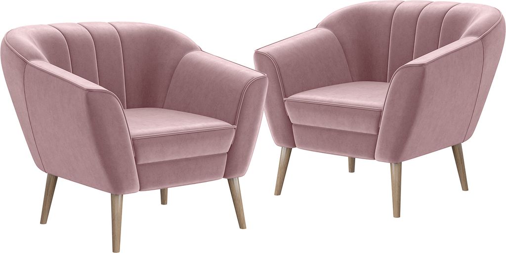 MEBLINI Sofa Sessel für Wohnzimmer 2er Set - Mini Lounge für zwei Personen - Sitzgarnitur - Polstergarnitur - KAIA - 1+1 - Rosa Samt
