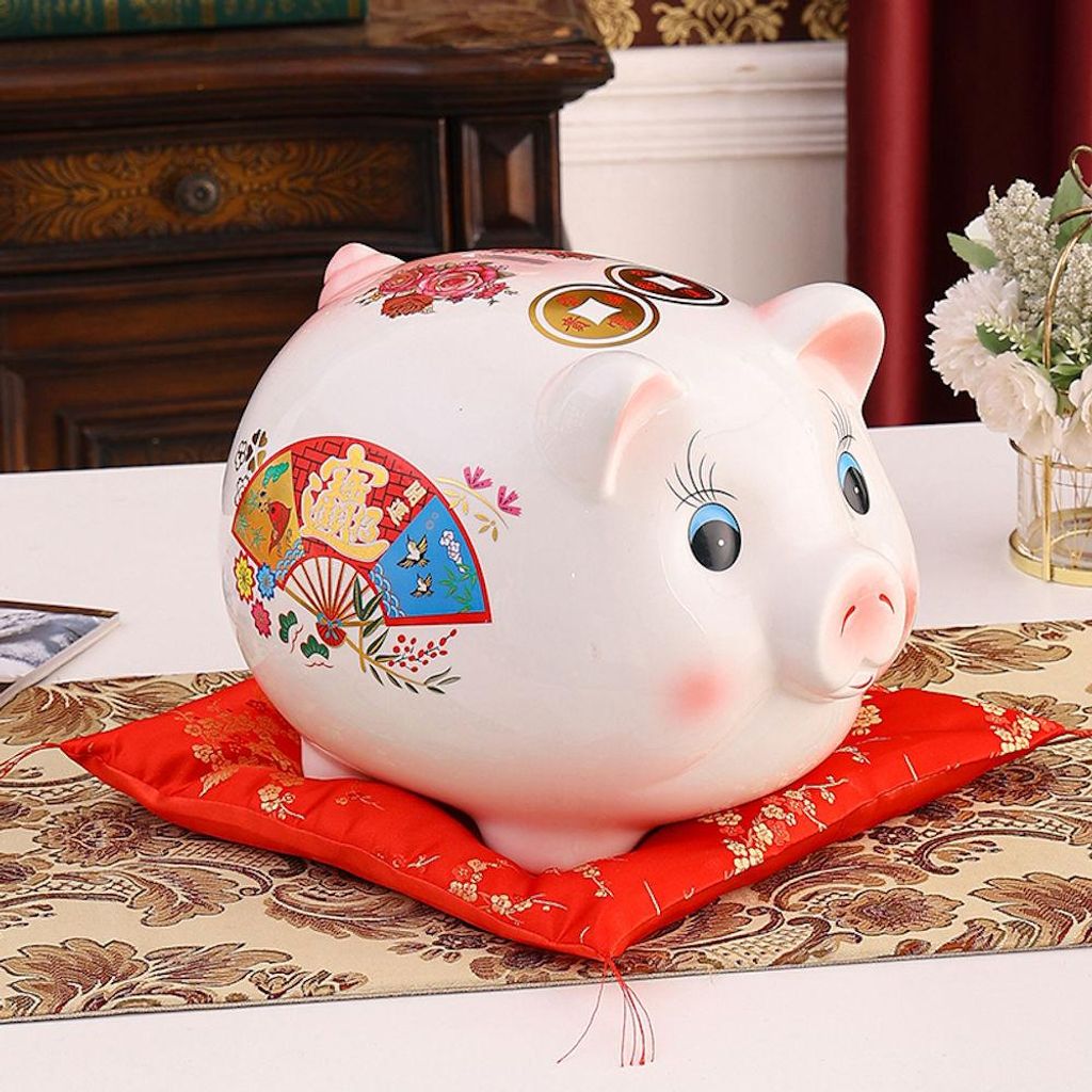 Chinesisches Sparschwein aus Keramik 17 x 14 x 12 cm – Glücksbringer Spardose im China-Style für Erwachsene und Kinder – dekorative Spardose ...