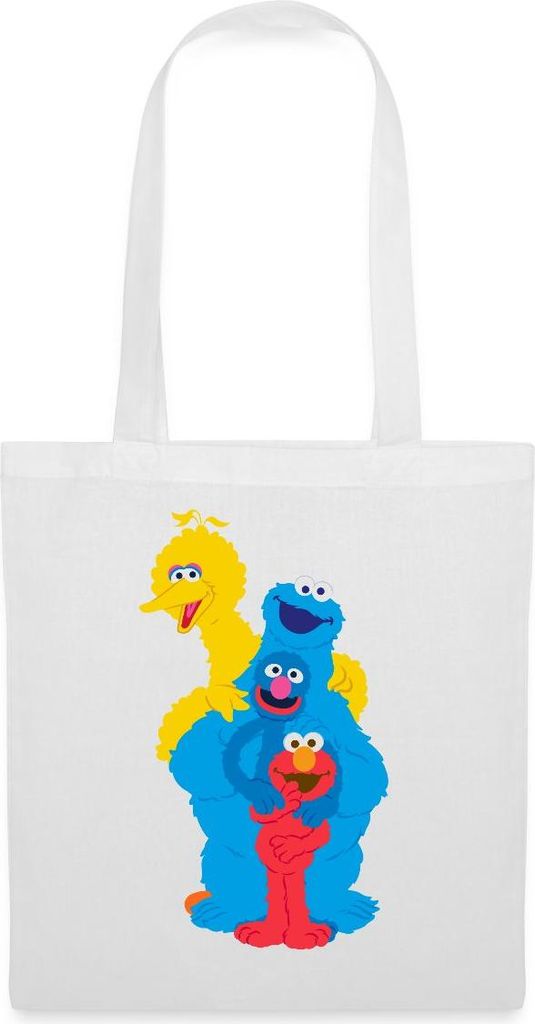 Spreadshirt Sesamstraße Elmo Grobi Krümelmonster Bibo Stoffbeutel, One size, Weiß