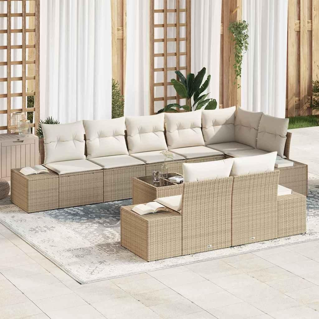 "2026 Promotion" Gartensofa-set mit Kissen - 9 pcs - Beige und Creme Poly-Rattan - Gartenmöbelset CC18872