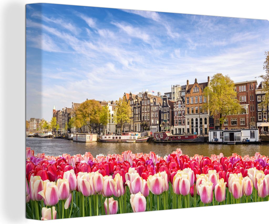 OneMillionCanvasses - Leinwandbilder - 150x100 cm, Skyline - Grachten - Amsterdam, Wandbilder Kunstdruck Wanddekoration