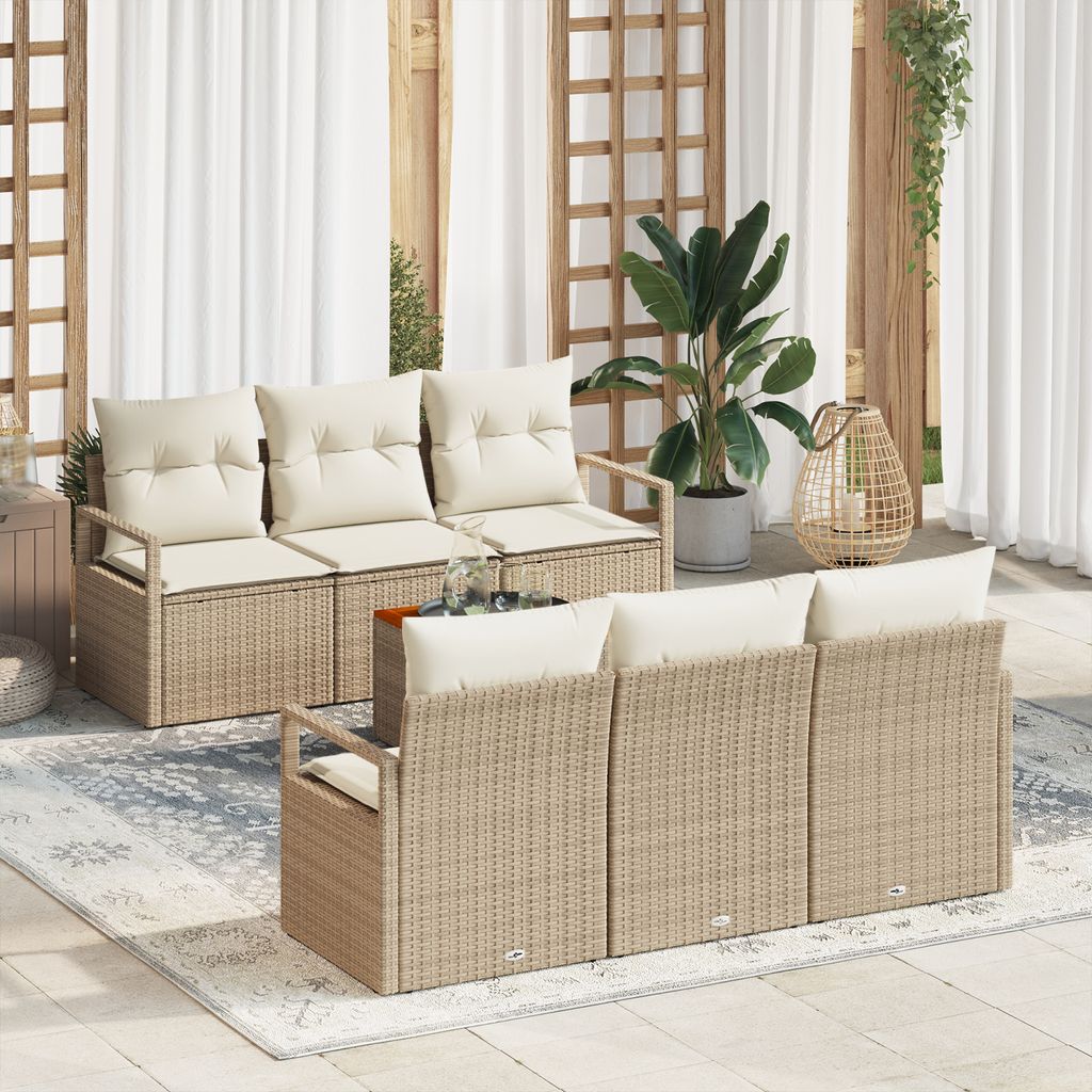 Desgin 7-teiliges Garten-Sofa-Set mit Kissen Beiges Poly-Rattan Akazie - Gartensofas 3356321