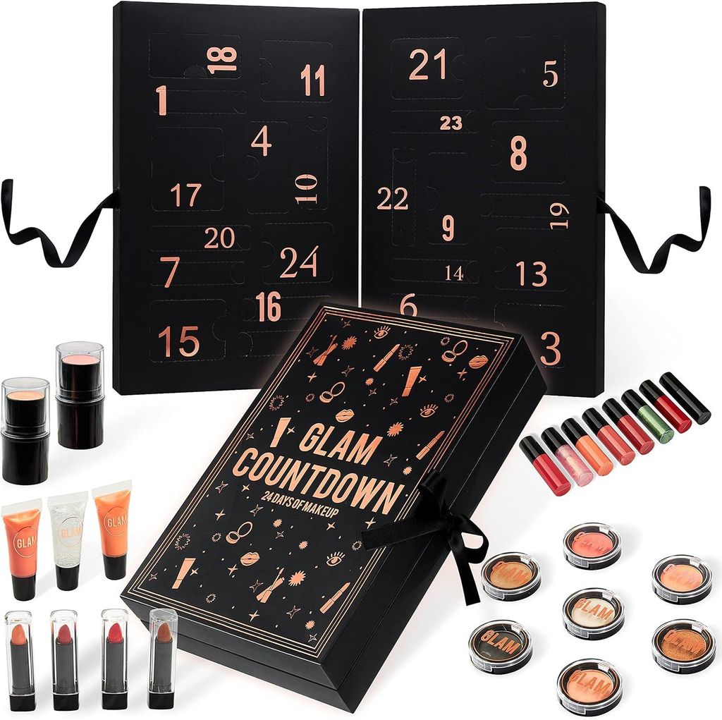 KreativeKraft Adventskalender 2025 für Frauen, Teenager & Mädchen – 24 Beauty & Hautpflege Produkte mit Make-up, Lippenstift, Lidschatten & Pflege