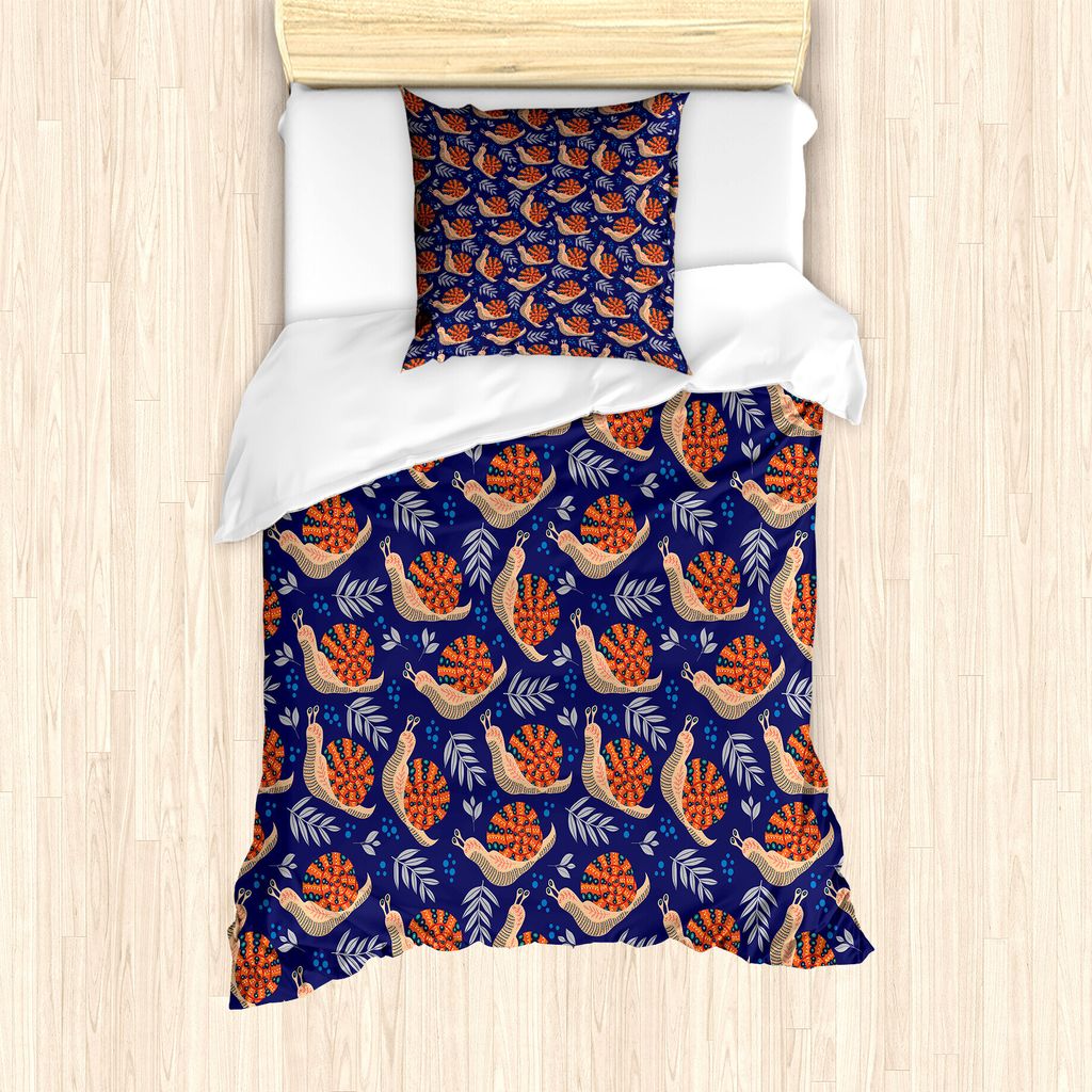 ABAKUHAUS Schnecke Bettbezug Set für Einzelbetten, Blätter Tupfen und Schnecken, Milbensicher Allergiker geeignet mit Kissenbezug, 135 cm x 200 c...