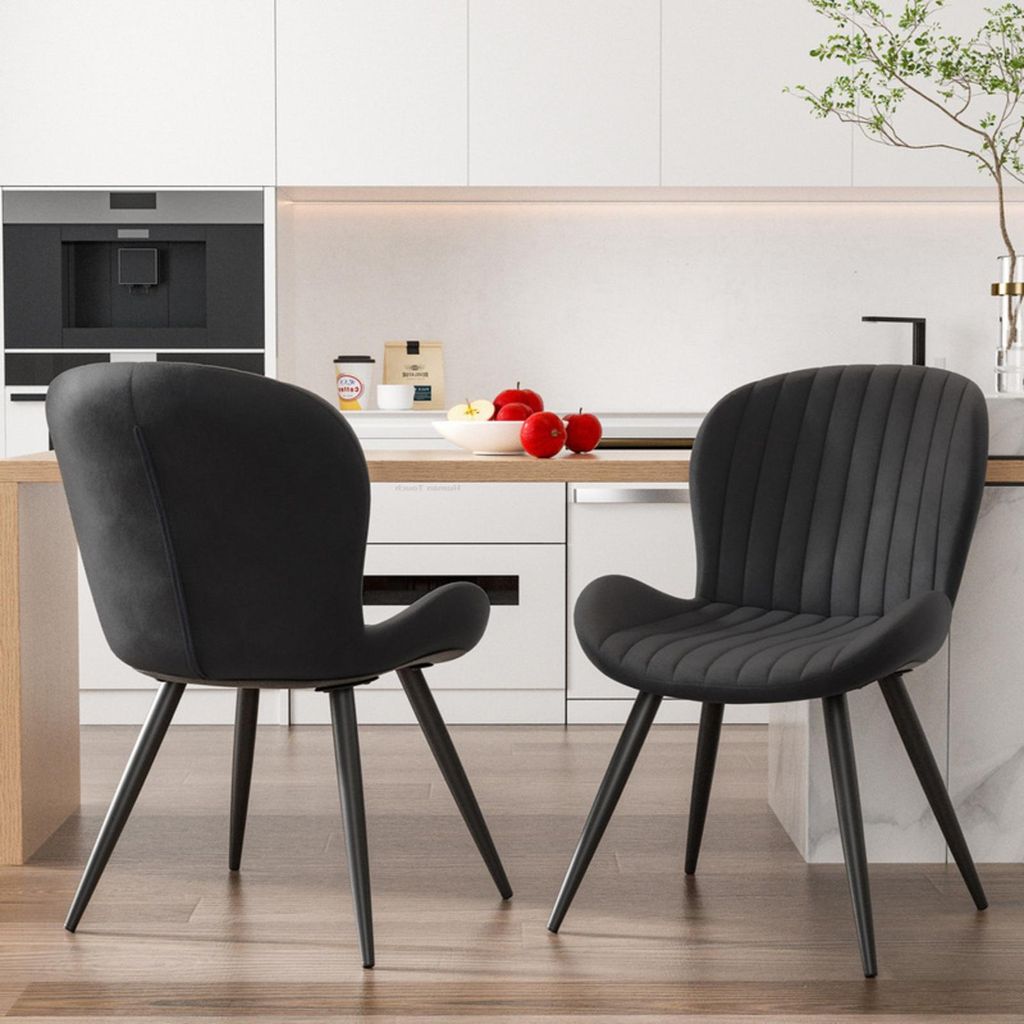 Hawthyhome Esszimmerstühle 2er Set Polsterstuhl mit Metallbeine für Küche Esszimmer Wohnzimmer Schwarz