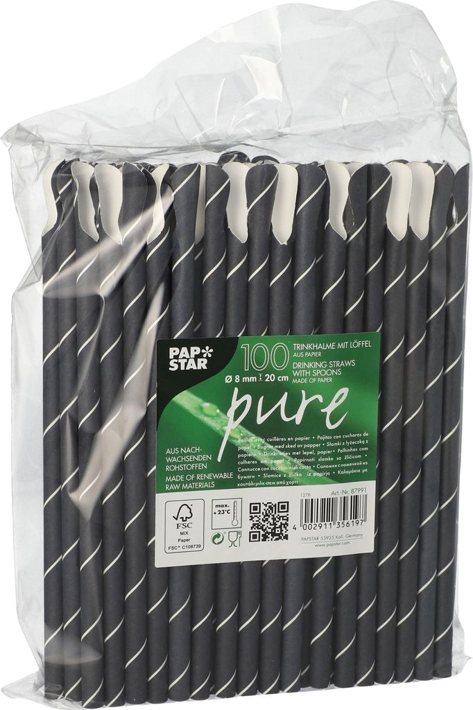 Papstar Papierstrohhalme mit Löffel pure Ø 8 mm 20 cm Zdjęcie produktu 