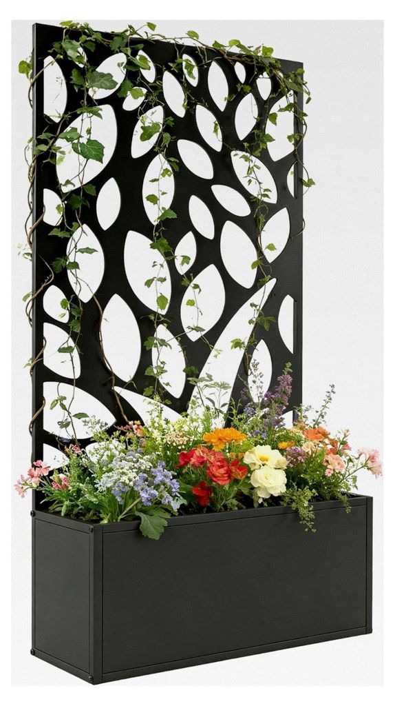 Hochbeet mit Sichtschutz und Pflanzkübel aus Metall, Gartenspalier 61 x 23 x 113 cm für Garten, Balkon und Terrasse