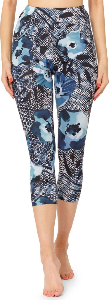 Merry Style Damen 3/4 Capri Leggings mit Allover Print Muster bunt MS10-411(Marineblau/Blumen,XS)