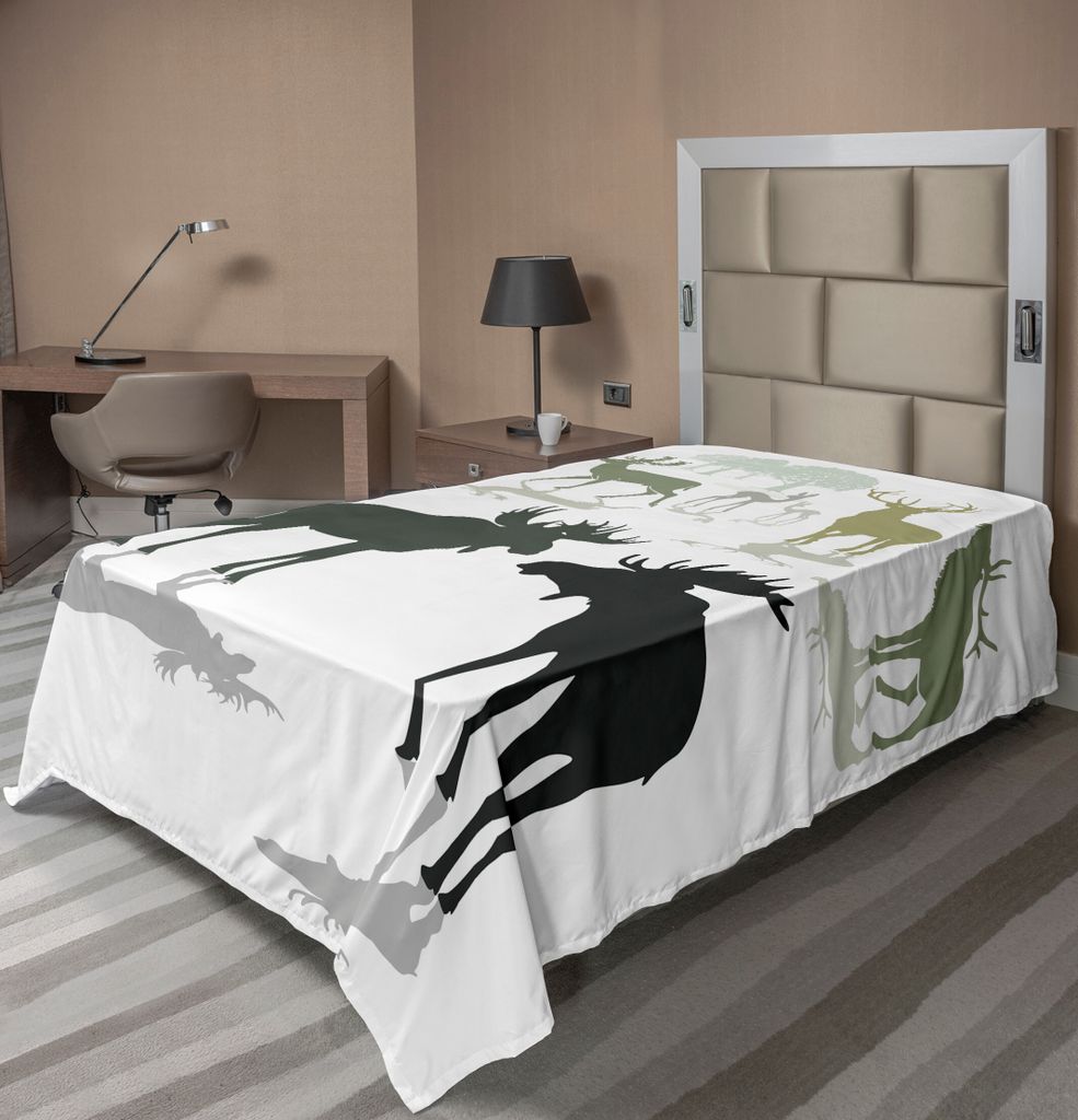 ABAKUHAUS Geweih Bettlaken, Elch Rotwild Kitz Schattenbild Wald Hintergrund Weltnatürlichen Lebensraum Thema, weiches bequemes oberes Bettlaken f...