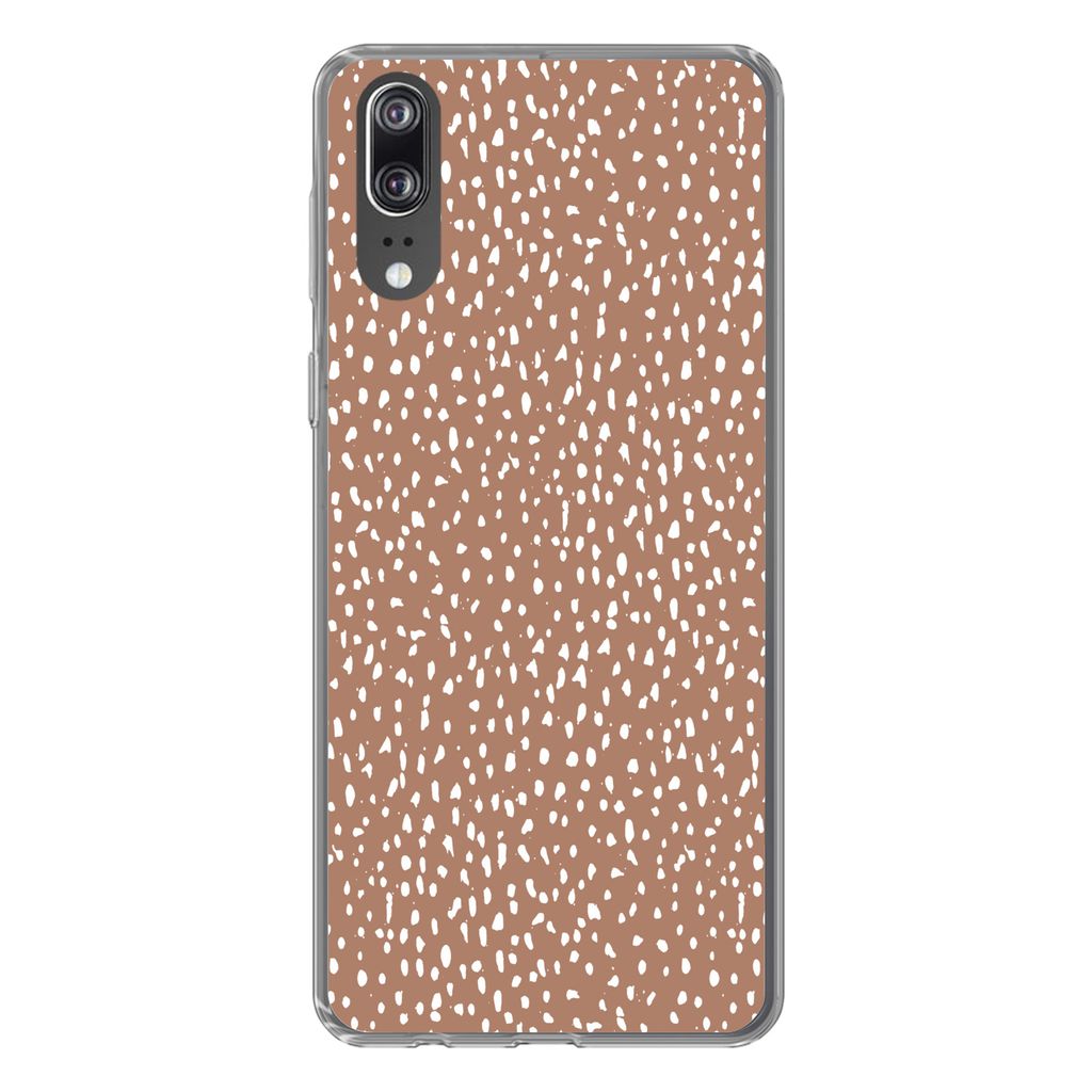 MuchoWow Handyhülle Schutzhülle Hülle für Huawei P20 Polka dots - Weiß - Braun Silikon Softcase Handy Hülle - Hardcover