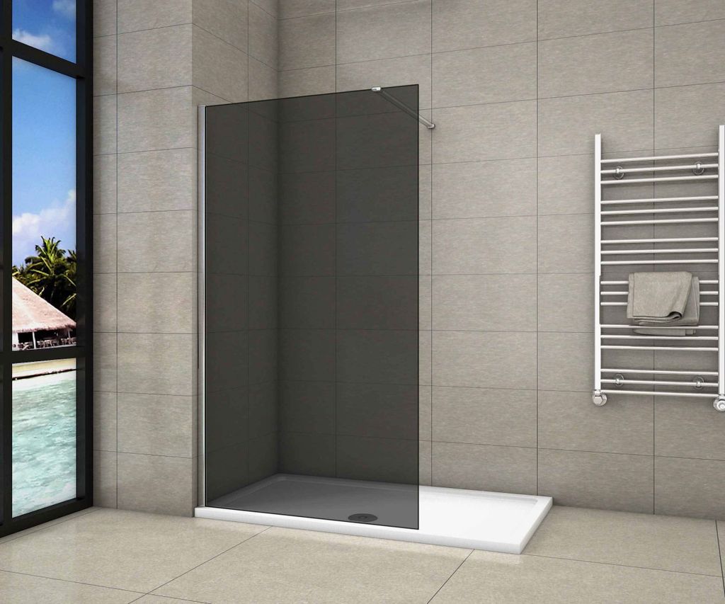 Aica Schwarze walk in Dusche 100x200cm Duschwand 8mm NANO-Glas mit Glasschutzfolie +90cm Stabilisator Duschtrennwand F129 Duschkabine