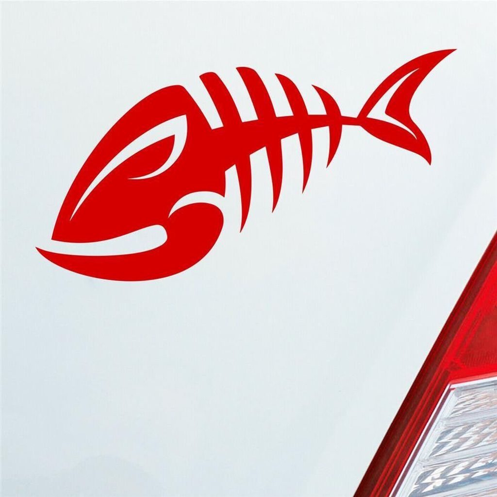 Auto Aufkleber Fisch Gräte Kräte Tuning 12x7 cm Rot Sticker Heckscheibenaufkleber