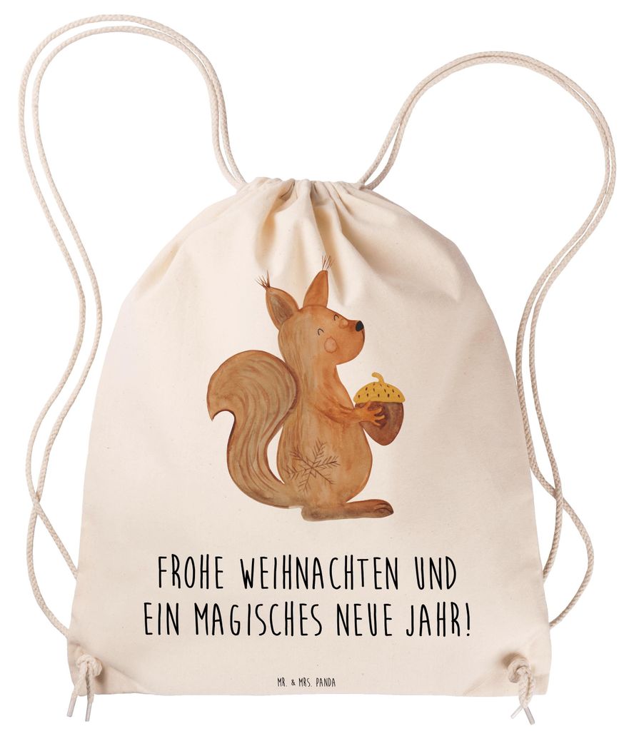 Mr. & Mrs. Panda Jutebeutel Eichhörnchen Weihnachten - Transparent - Geschenk, wander rucksack, Drawstring Bag, Turnbeutel, Frohes Neues Jahr, Sto...