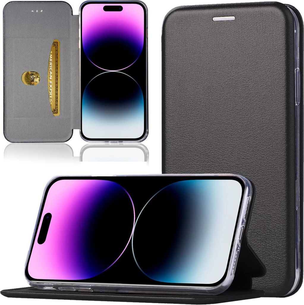 Handy Schutz Hülle für Apple iPhone 14 Pro Max Handytasche mit Magnetdeckel Kartenfach und Standfunktion Klapphülle Schwarz
