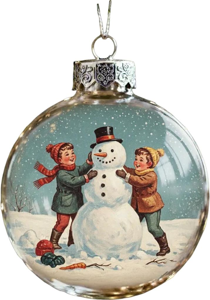 Transparente Kugelornamente im Vintage-Stil mit Schneehaus-/Weihnachtsbaum-/Schneemannmotiven für die Dekoration von Bauernhäusern, Weihnachtsbä...