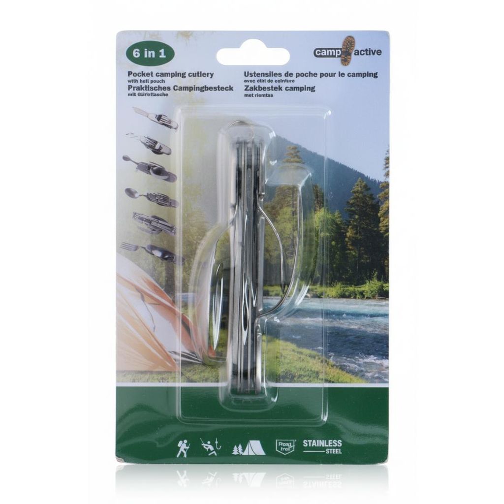 JUNG Camping Besteck 6-in-1 Faltbar Multitool Löffel Messer Gabel Outdoor Camping Wandern Picknick Tragbar Kompakt Leicht Robust Praktisch