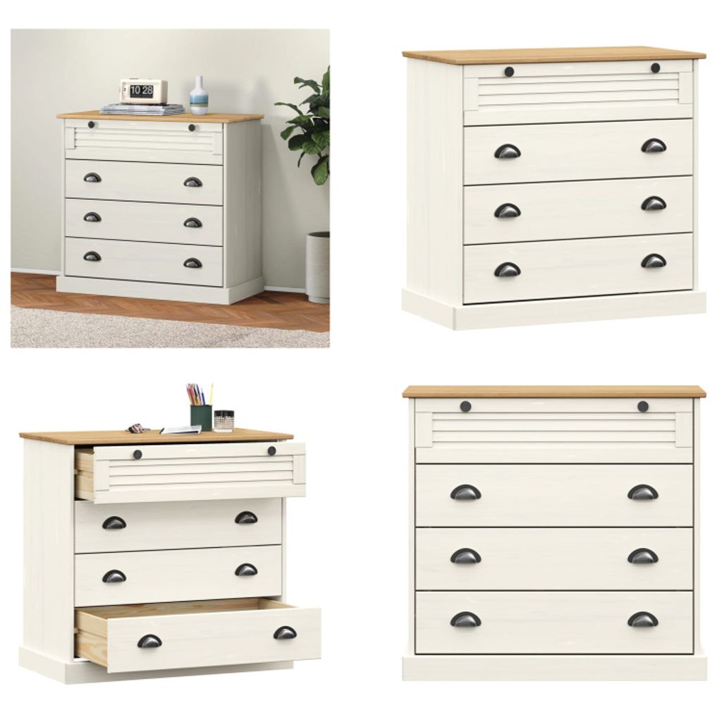 vidaXL Kommode VIGO Weiß 80x40x76 cm Massivholz Kiefer - Kommode - Kommoden - Schubladenkommode - Schrank