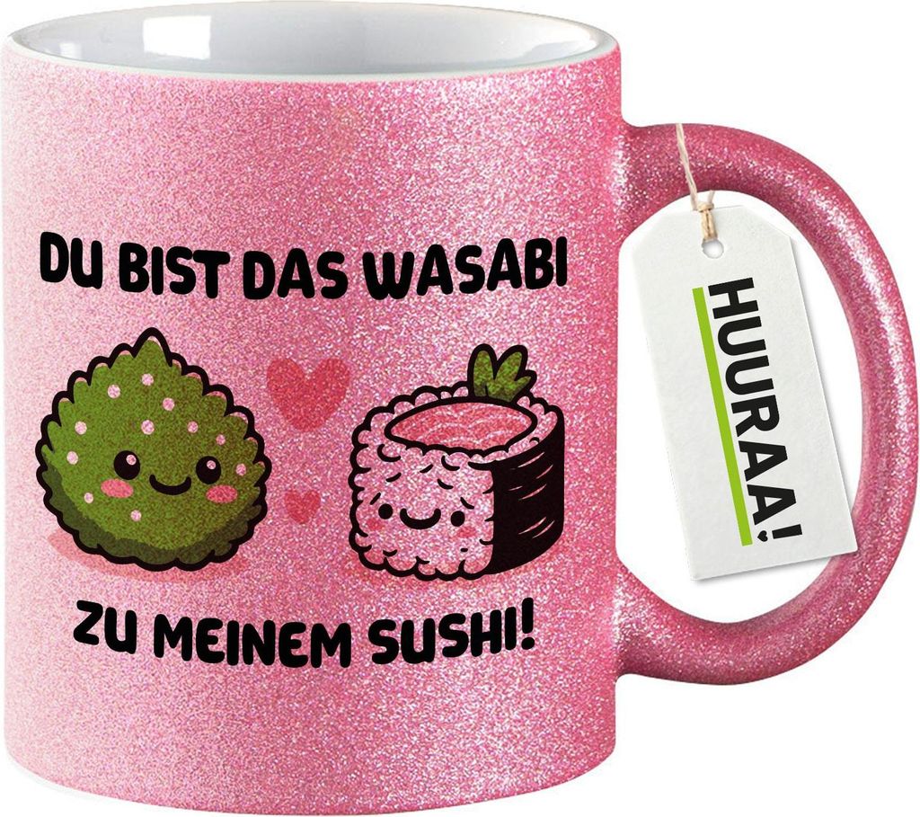 Huuraa Glitzertasse Bist das Wasabi zu meinem Sushi 330ml Pink Keramik Kaffeebecher Geschenkidee