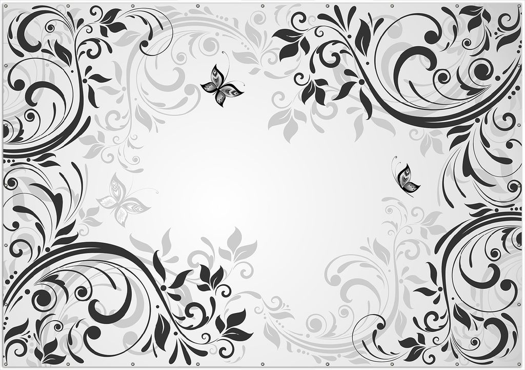 Wallario XXL Outdoor-Poster für Garten oder Balkon, Motiv Schnörkelmuster mit Schmetterlingen, in ca. 400 x 280 cm