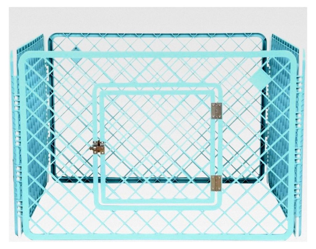Welpenauslauf mit 4 Paneelen und abschließbarer Tür, H60cm, Blau