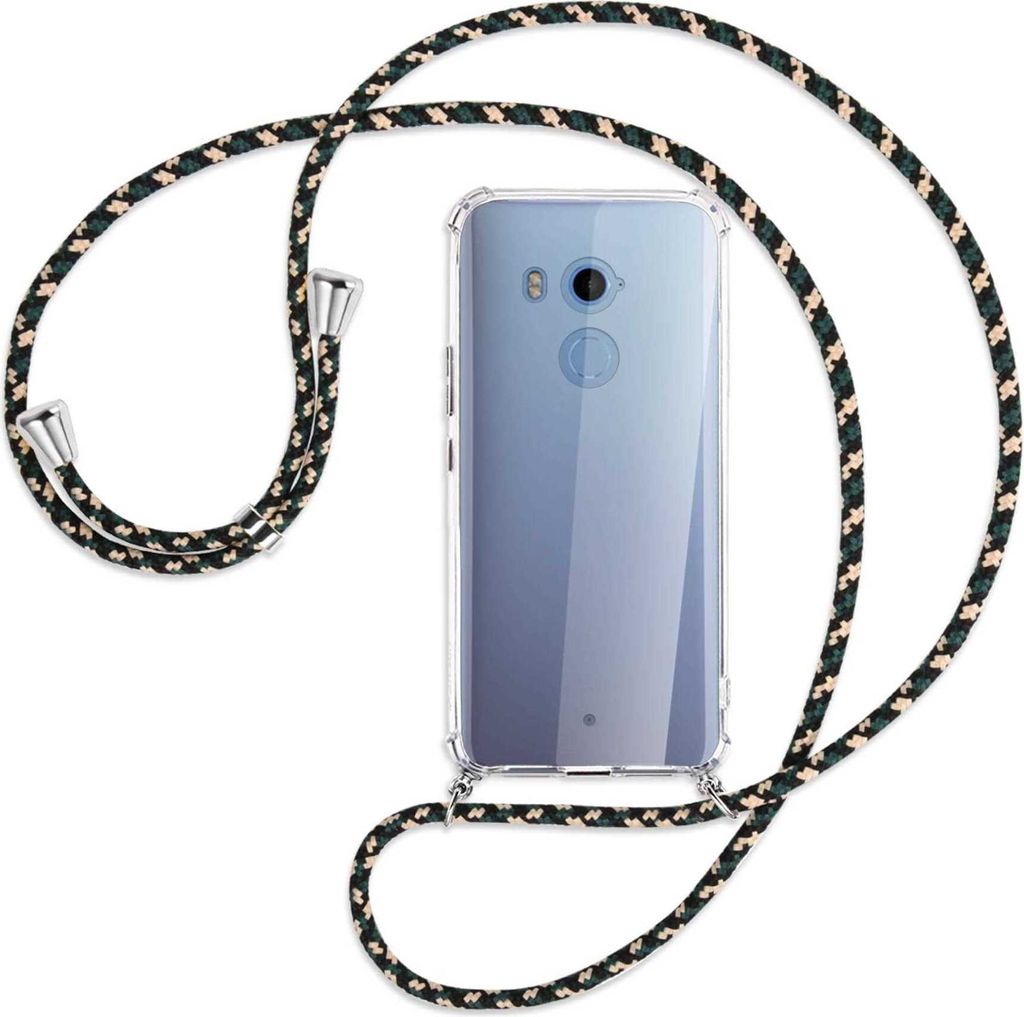 Handykette Backcover-Schutzhülle mit Band (Metall silberfarben) für HTC U11 Plus - camouflage