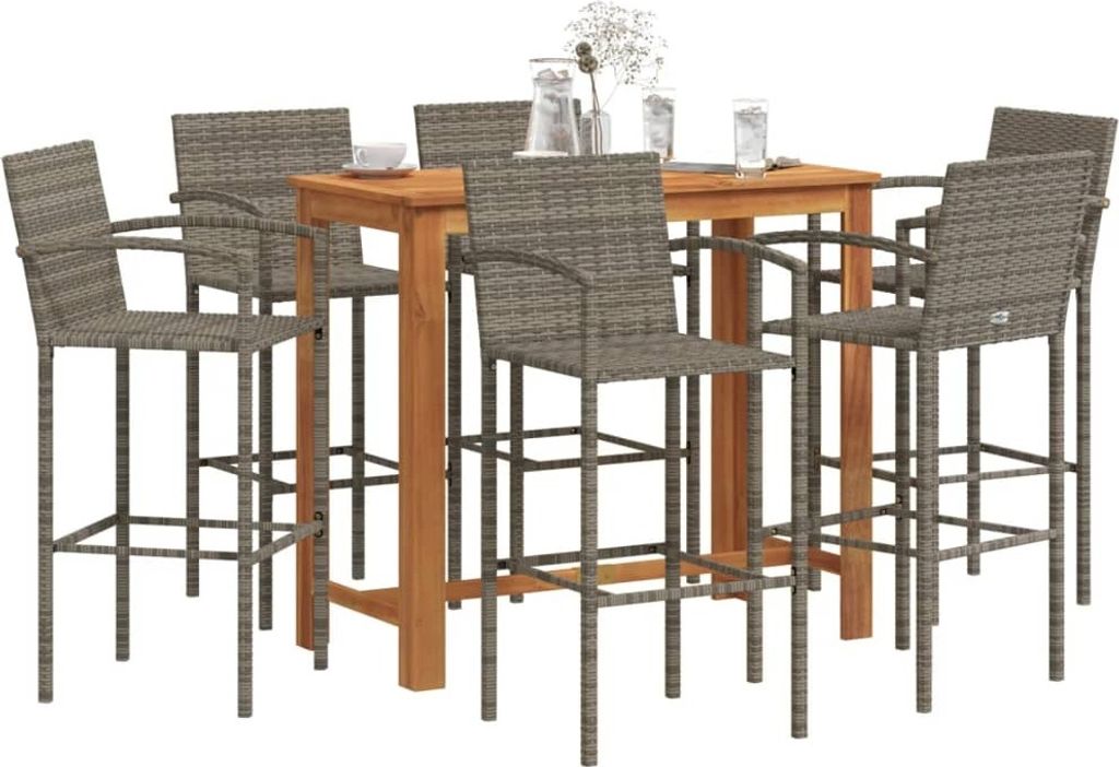 Maison Exclusive - 7-tlg. Gartenbar-Set Grau Massivholz Akazie und Poly Rattan