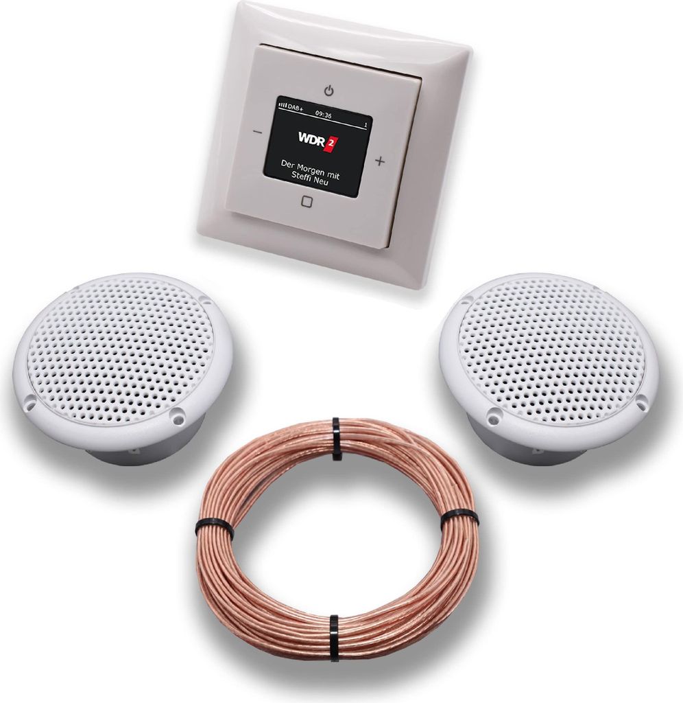 Busch Jäger DAB+ Unterputz Unterputzradio DAB Plus 8215 U – 101 Balance Si alpinweiß - Komplettset + 2 x Deckenlautsprecher Feuchtraum Badezimm...