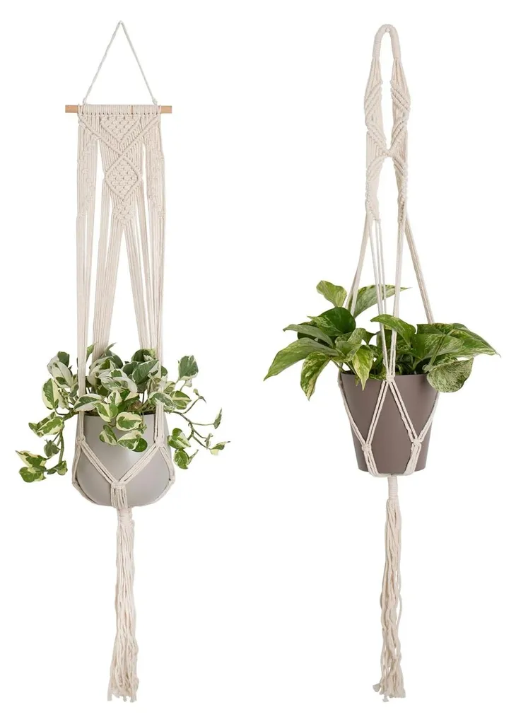Gain de Place : Lot de 2 Suspensions Macramé pour Plantes avec Crochets Inclus