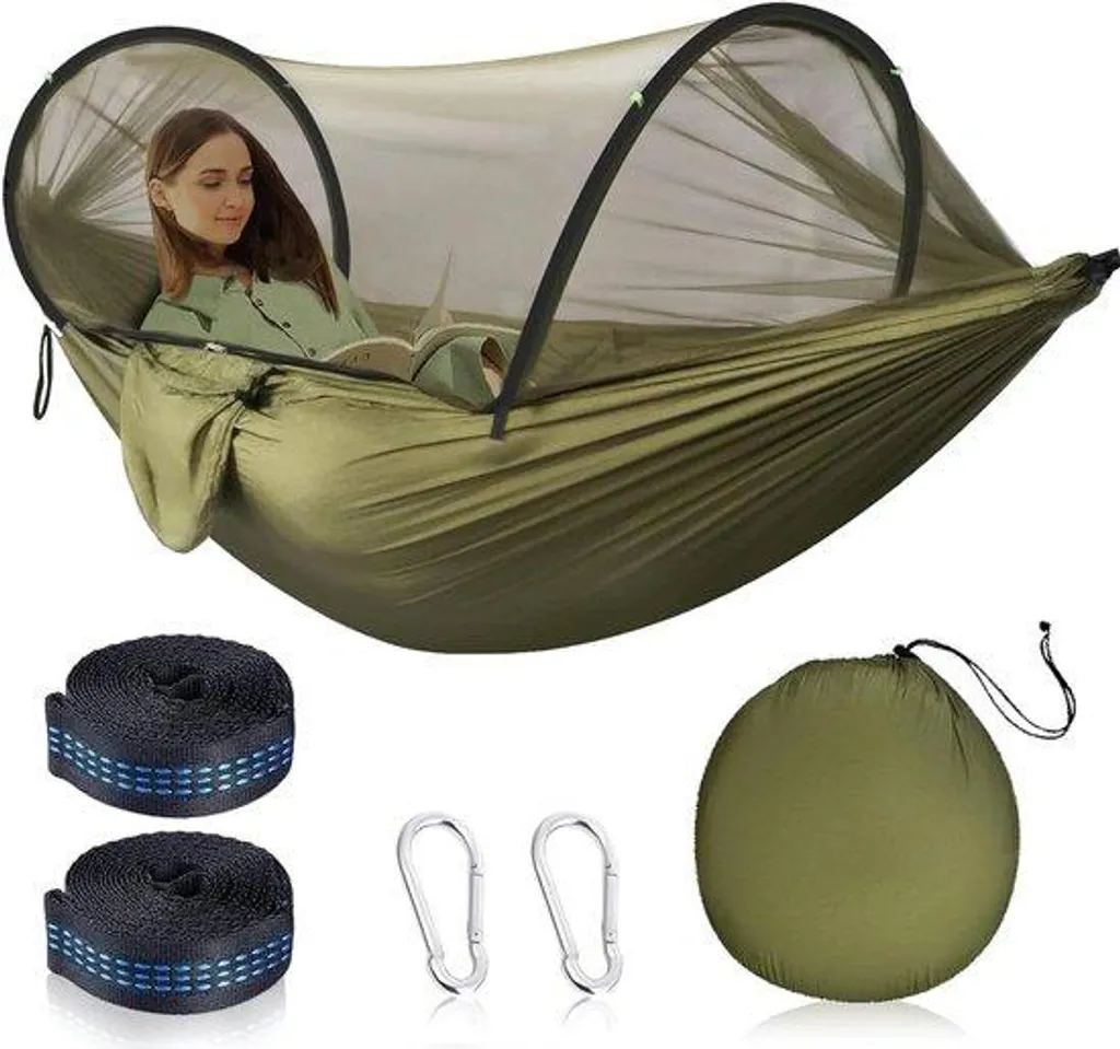 Hamac de jardin robuste 260x140 cm vert militaire - Charge max 200kg