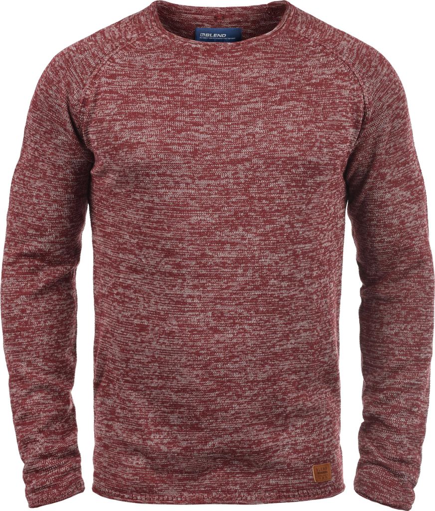 Blend BHDan Herren Strickpullover Feinstrick Pullover mit Rundhalsausschnitt Baumwollmischung Label-Patch Regular fit