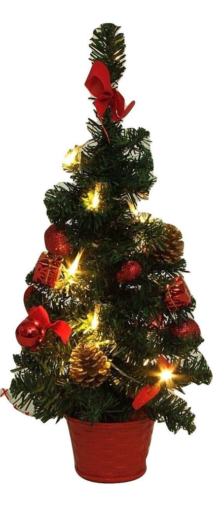 Kleiner Weihnachtsbaum geschmückt warmweiße Lichterkette & rote Deko 45 cm