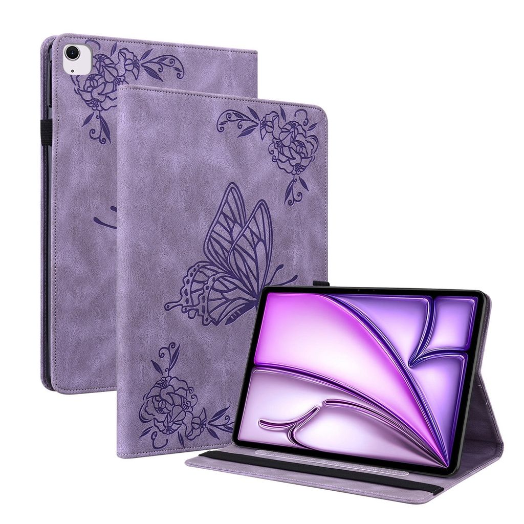 Für Apple iPad Air 11 2024 / 11 Pro 2022 / Air 4 / 5 Schmetterling Muster Kunstleder Hülle Cover Tasche Case Lila