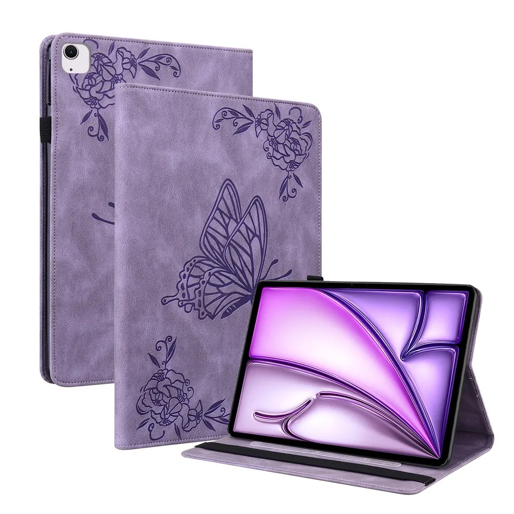 Custodia Designer iPad Air 11 2024 Viola Butterfly in Similpelle