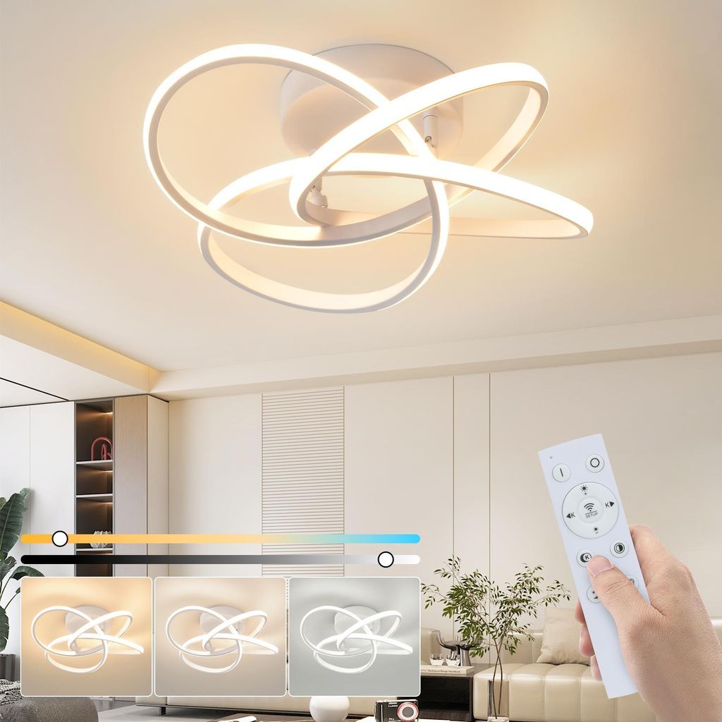 ZMH Deckenleuchte LED Deckenlampe Schlafzimmer 46W Schlafzimmerlampe Dimmbar mit Fernbedienung Modern Vierblättrige Blume Design Flurlampe Weiß W...