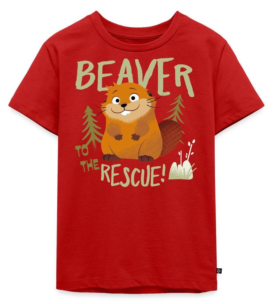 Spreadshirt Hoppers Beaver To The Rescue Kinder Premium T-Shirt, 122/128 (6 Jahre), Rot