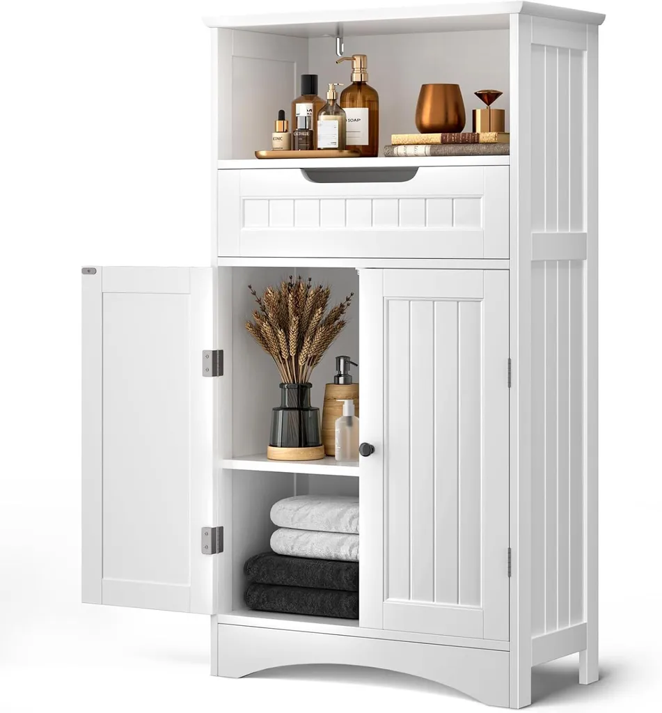 Commode de Salle de Bain pour Rangement de Serviettes et Cosmétiques Blanc
