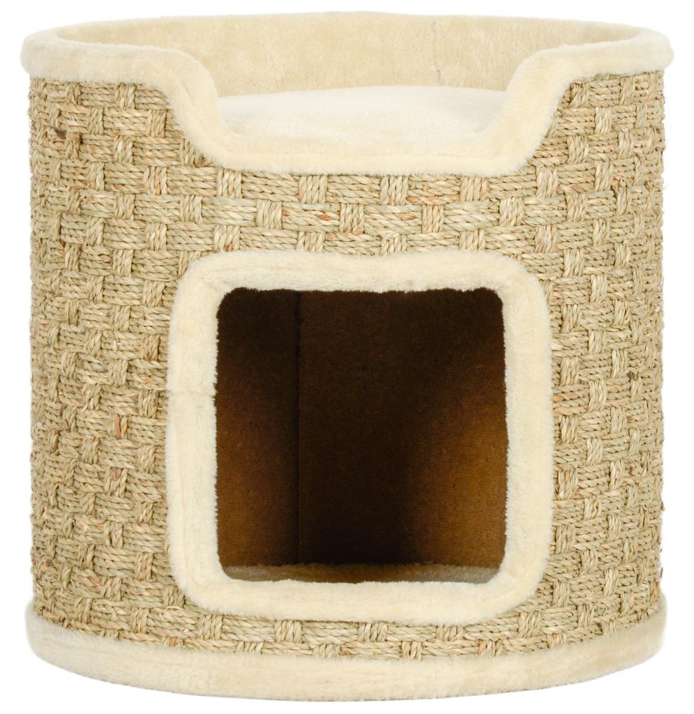 PawHut Krabpalen, 37 cm hoog, kattenhuis met deur, krabboom Productafbeelding 