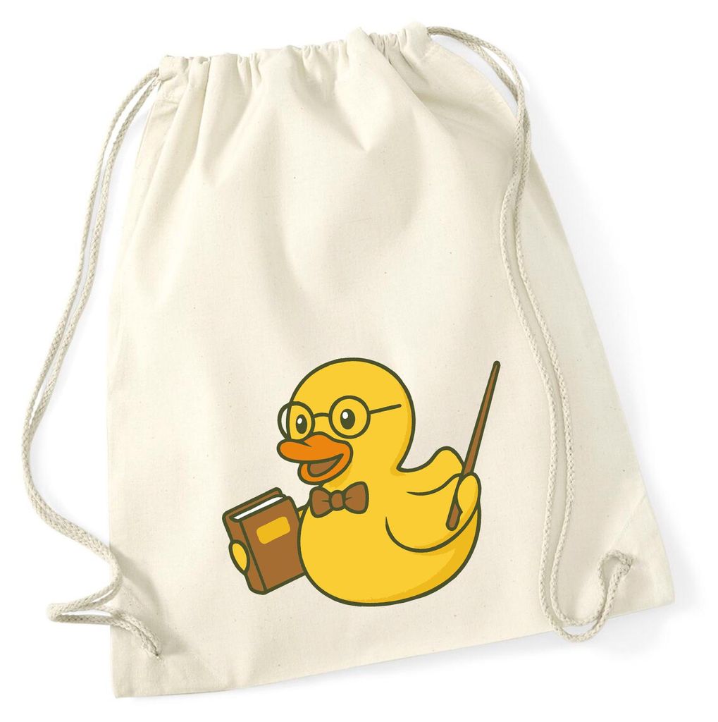 Huuraa Turnbeutel Quietscheente Lehrer Comic Gummiente 12 Liter Natural Baumwolle Rucksack Geschenkidee