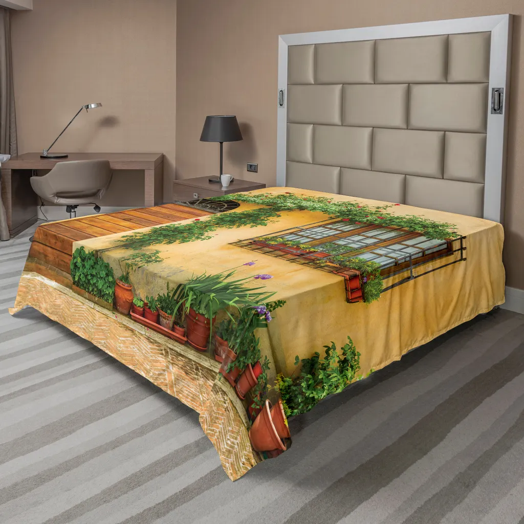 Drap Plat Décoratif Imprimé Nature et Fleurs pour Grand Lit 2 Personnes