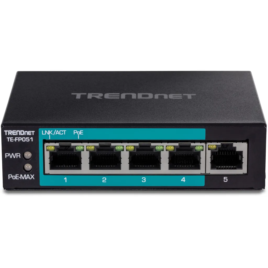 Switch PoE+ TRENDnet TE-FP051 5 Porte - Estensione 250m per IP Camera - 5