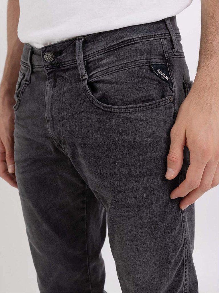 Replay Anbass 34L Herren Hyperflex 10,5oz Recycelt Eco Strecken Denim Holzkohle – Holzkohle