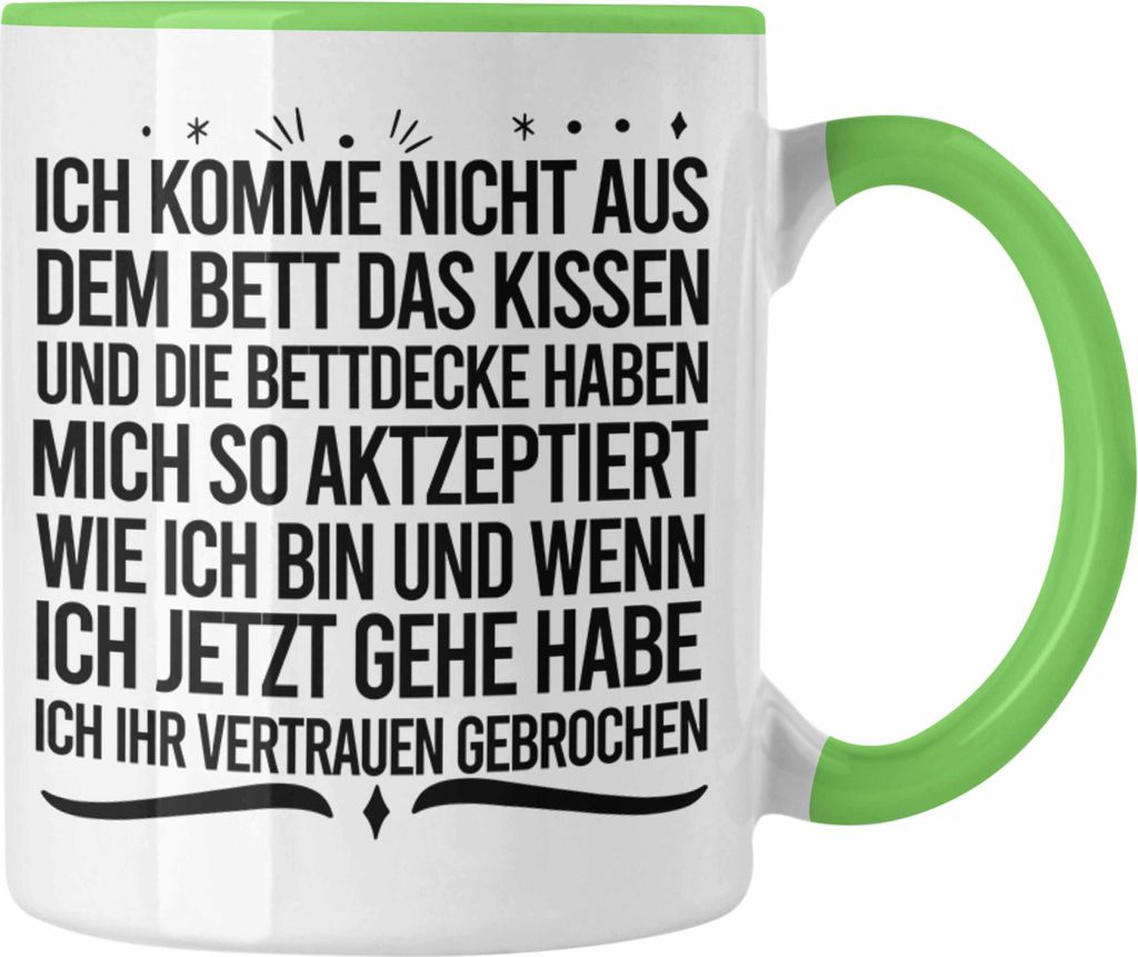 Trendation - Lustige Tasse für Langschläfer Geschenkidee Mädchen Jungs (Grün)