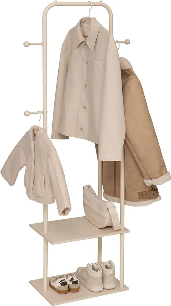 Portant à Vêtements Naia Beige - Meuble de Rangement d'Entrée Pratique