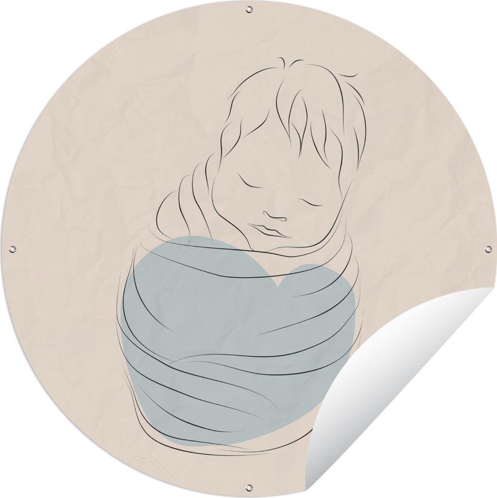 MuchoWow Gartenposter Outdoor-Poster Rund Baby - Pastell - Strichzeichnung Ø 150 cm Gartendeko Rundes Poster draußen