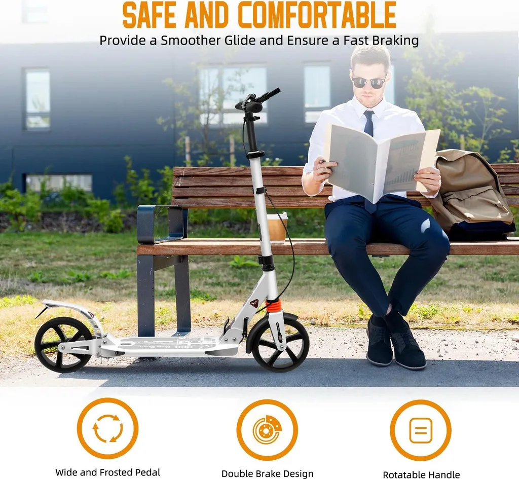 Trottinette urbaine à grandes roues - Hauteur réglable - Modèle Blanc