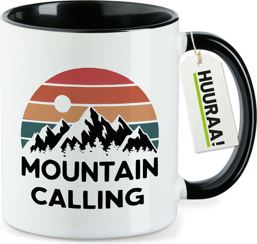 Huuraa Kaffeetasse Mountain Calling Berge 330ml Schwarz Keramik Kaffeebecher Geschenkidee