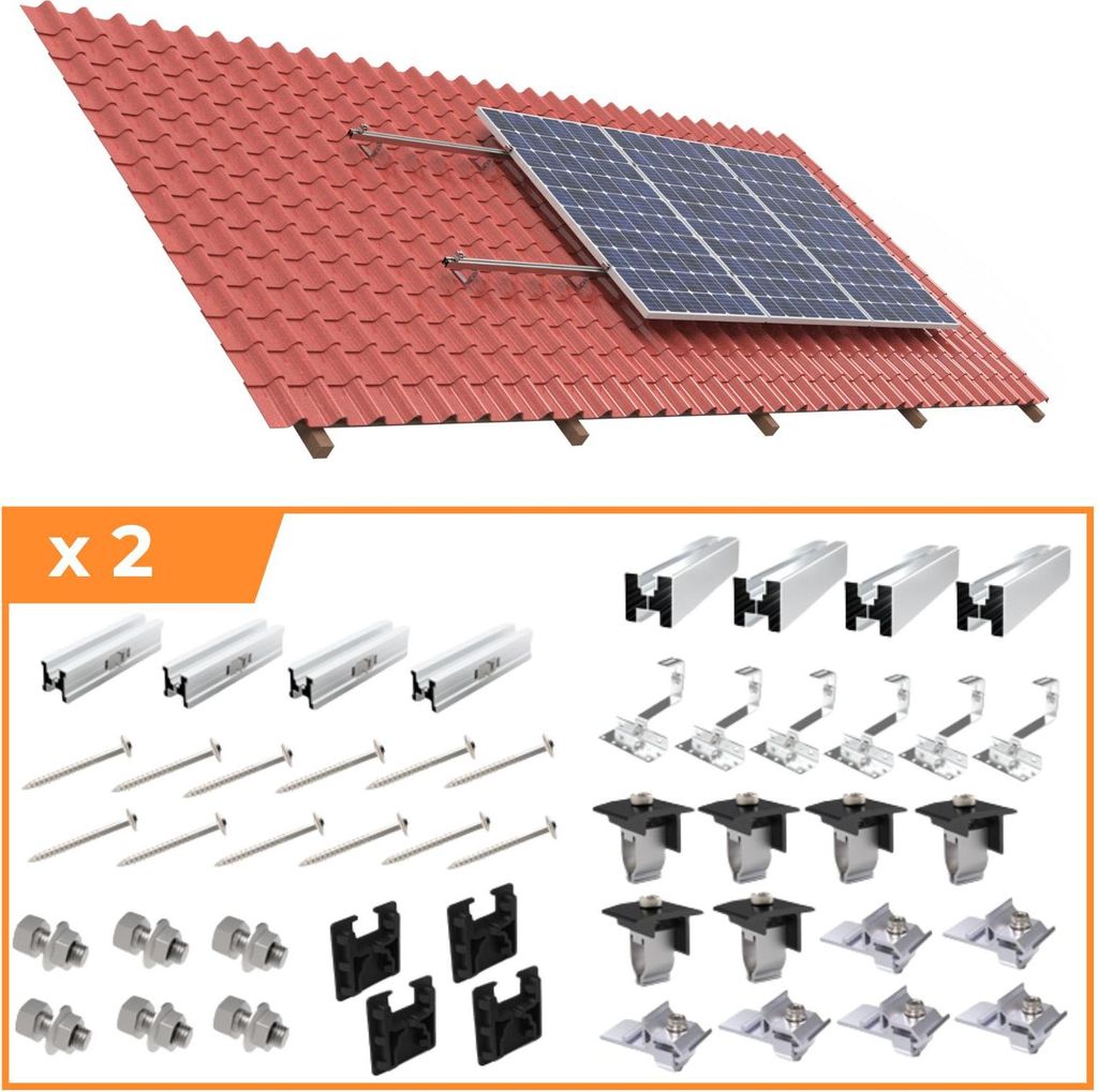 PV Montagesystem für Schrägdach Ziegeldach 4 Solarmodule 1-reihige Hochkant-Verlegung