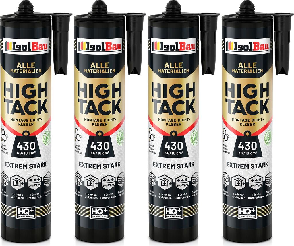 Isolbau Montagekleber High Tack - 4 x 470 g Extrem starker Hybrid MS Polymer Baukleber für Innen- & Außenbereich - 400 kg / 10 cm² - Weiß
