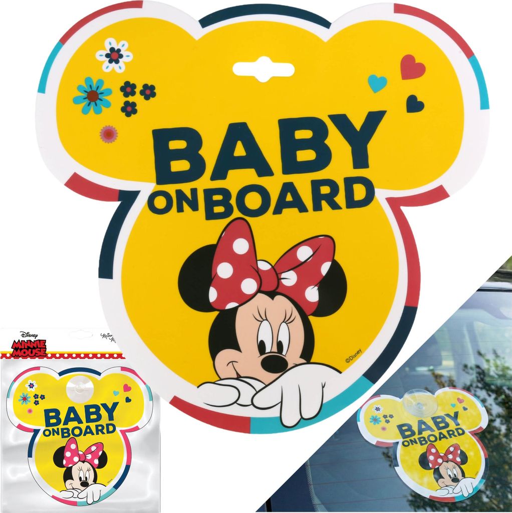 DISNEY Minnie Mouse Autoschild mit Saugnapf, Anhänger für die Windschutzscheibe „Baby on Board“