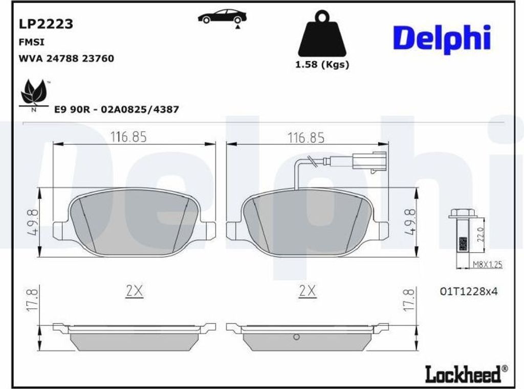 DELPHI Bremsbeläge Satz Hinten Bremsklötze für ALFA ROMEO GIULIETTA (940) LP2223